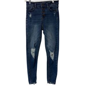 No Boundaries Hi-Rise Button Up Distressed Skinny Jean -‎ Size 1